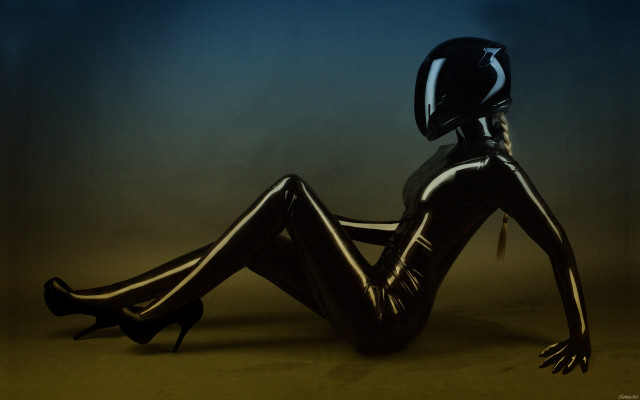 Afrofuturism cyberpunk latex woman blackbodysuit free wallpaper for desktop - medium preview image