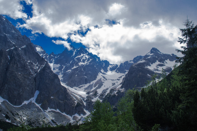 Mountain range snow trees cloudy #2 free wallpaper for desktop - medium preview image