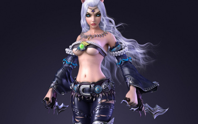 Horned catgirl furry fantasy portrait free wallpaper for desktop - medium preview image