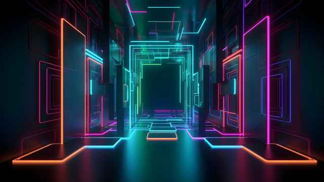 Neon hallway door open holography free wallpaper for desktop - medium preview image