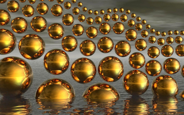 Shiny balls floating water gold free wallpaper for desktop - medium preview image