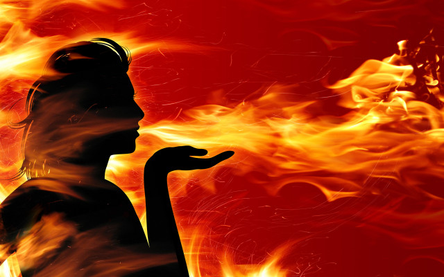 Fire woman flames smoke autumn free wallpaper for desktop - medium preview image