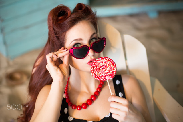 Woman black dress lollipop sunglasses free wallpaper for desktop - medium preview image