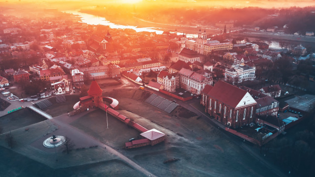City river sunset aerial bridge #2 free wallpaper for desktop - medium preview image