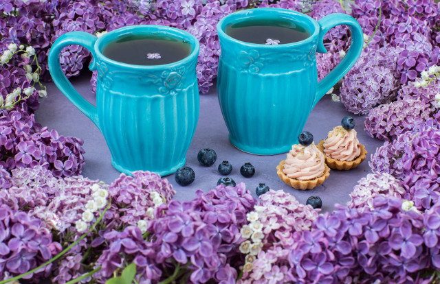 Blueberries purple lilacs coffee mugs free wallpaper for desktop - medium preview image