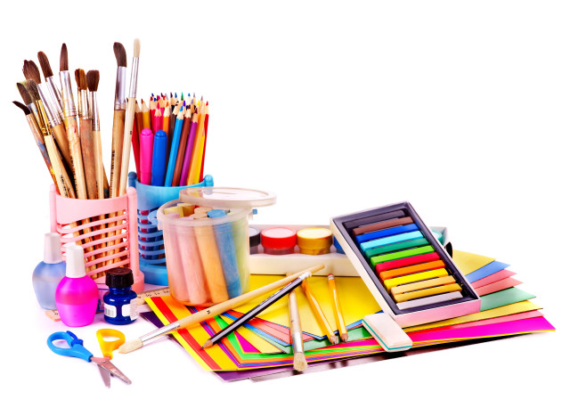 Art supplies table paint brushes free wallpaper for desktop - medium preview image