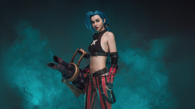 Blue hair topless woman metal free wallpaper for desktop - medium preview image