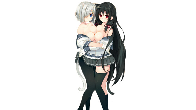 Anime girls hugging black hair free wallpaper for desktop - medium preview image