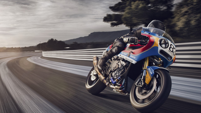 Motorcycle driving cloudy sky trees free wallpaper for desktop - medium preview image