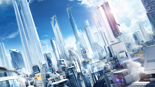 Futuristic city skyscrapers train urban free wallpaper for desktop - medium preview image