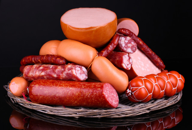 Basket sausages tomatoes meats table free wallpaper for desktop - medium preview image