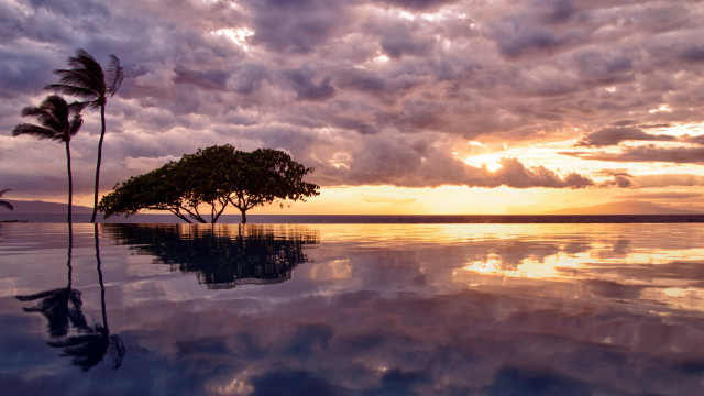 Sunset tree water reflection clouds #2 free wallpaper for desktop - medium preview image