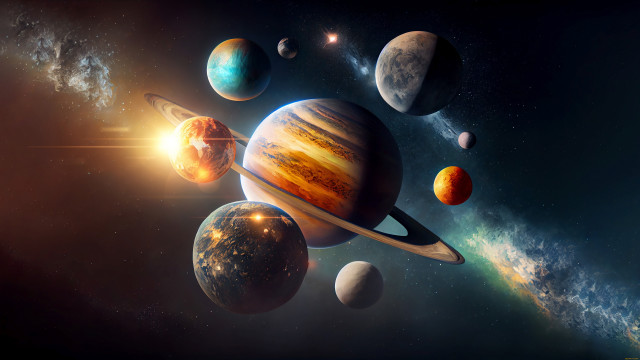 Solar system astronaut space aurora free wallpaper for desktop - medium preview image