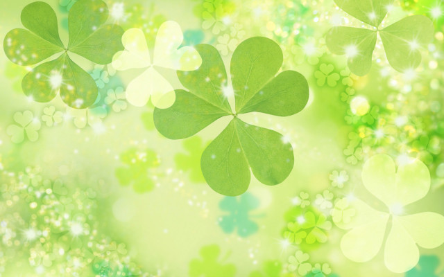 Green background four leaf clovers free wallpaper for desktop - medium preview image