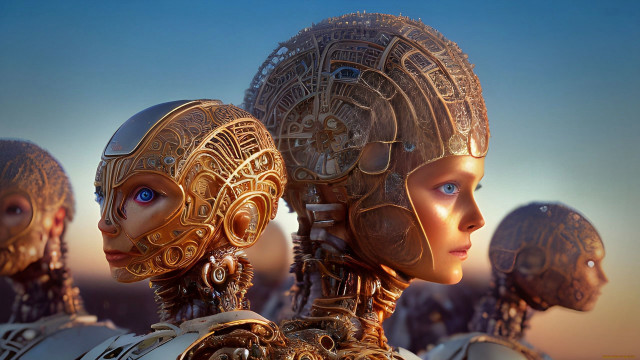 Afrofuturism cyberpunk humanoids blueeyes goldhair free wallpaper for desktop - medium preview image