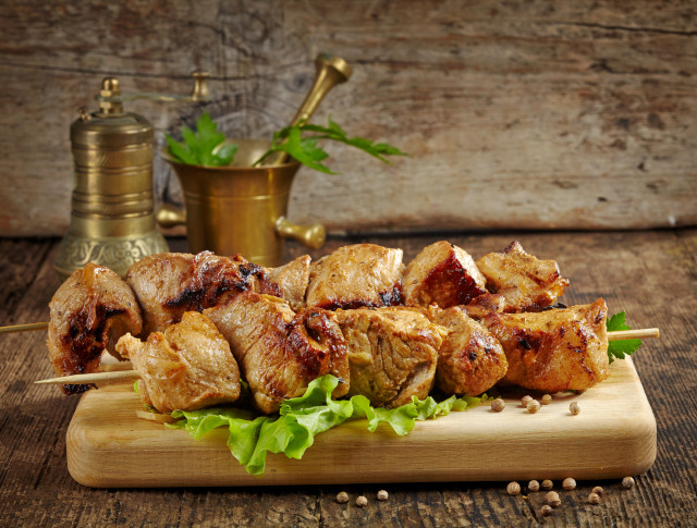 Wooden cutting board meat lettuce free wallpaper for desktop - medium preview image