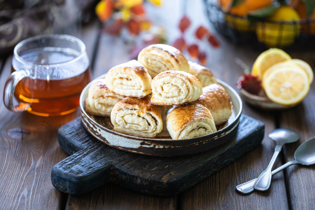 Pastries tea lemons strawberries food free wallpaper for desktop - medium preview image