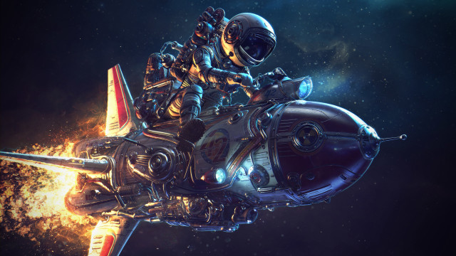 Space man motorcycle rocket fireball free wallpaper for desktop - medium preview image