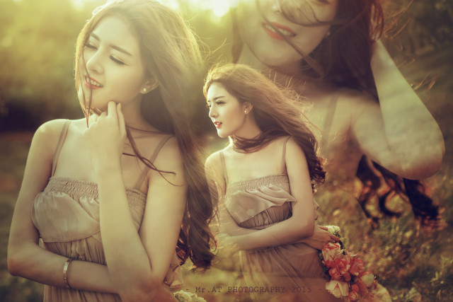 Beautiful young women field flowers free wallpaper for desktop - medium preview image
