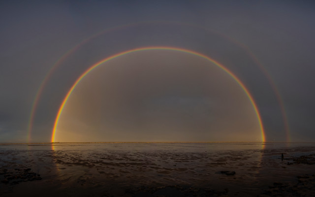 Rainbows ocean sunset beach planet free wallpaper for desktop - medium preview image