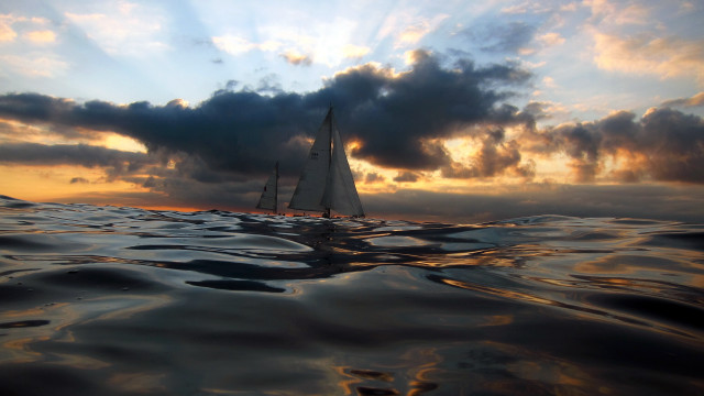 Sailboat ocean sunset cloudy sky #2 free wallpaper for desktop - medium preview image