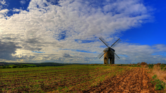 Windmill dirtroad field blueSky clouds free wallpaper for desktop - medium preview image