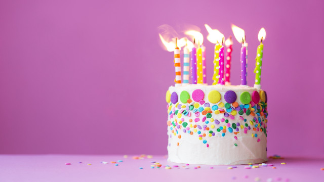 Birthday cake candles purple surface free wallpaper for desktop - medium preview image