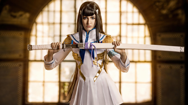 Woman white dress sword artnouveau free wallpaper for desktop - medium preview image