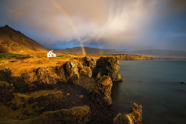 House cliff rainbow mountains city free wallpaper for desktop - medium preview image