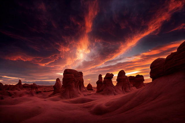 Sunset desert rocks clouds red free wallpaper for desktop - medium preview image