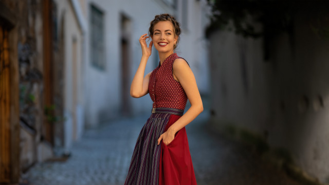 Woman dress street smiling hand free wallpaper for desktop - medium preview image