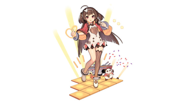 Cartoon girl dog kite platform free wallpaper for desktop - medium preview image