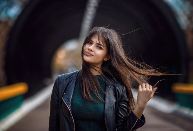 Woman long hair tunnel smiling free wallpaper for desktop - medium preview image