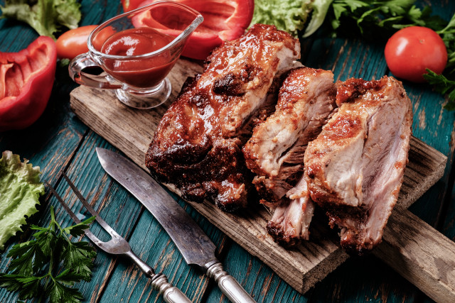 Cutting board meat vegetables knife free wallpaper for desktop - medium preview image