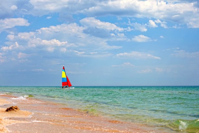 Sailboat ocean sunny day blue free wallpaper for desktop - medium preview image