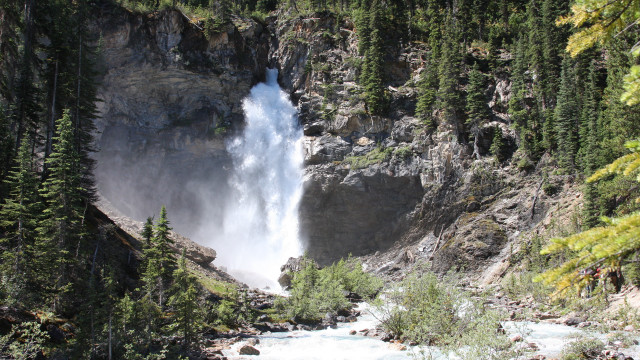 Waterfall mountain side trees river free wallpaper for desktop - medium preview image