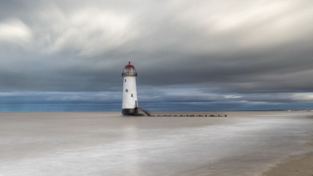 Lighthouse beach cloudy sky water free wallpaper for desktop - medium preview image