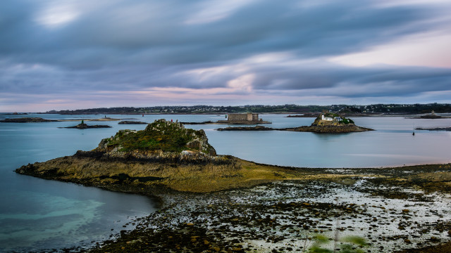 Lake island reflection cloudy sky free wallpaper for desktop - medium preview image
