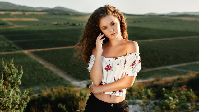 Woman long hair field crops free wallpaper for desktop - medium preview image