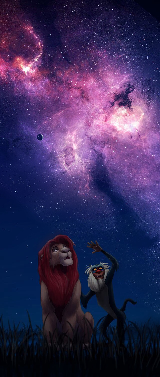 Lion lioness galaxy background stars free wallpaper for mobile - medium preview image