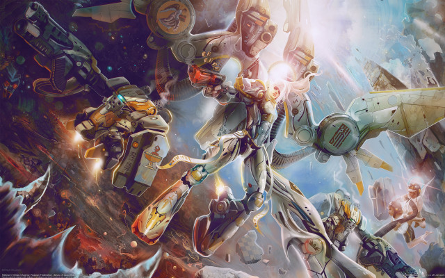 Space robot crew earth mecha free wallpaper for desktop - medium preview image