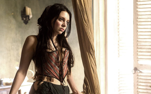 Woman standing room curtain open free wallpaper for desktop - medium preview image