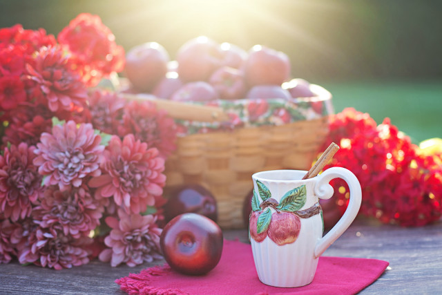 Fruit cup autumn basket flowers free wallpaper for desktop - medium preview image