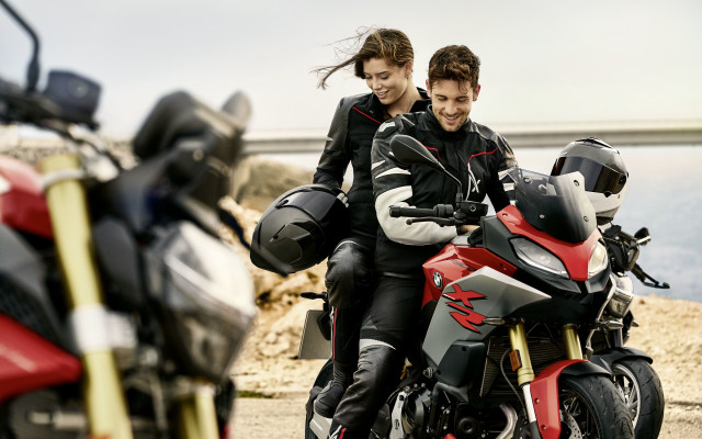 Biker couple motorcycle water bridge free wallpaper for desktop - medium preview image