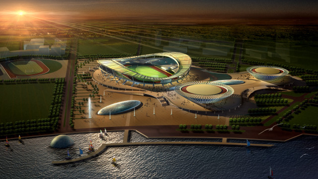 Stadium water building bridge city free wallpaper for desktop - medium preview image