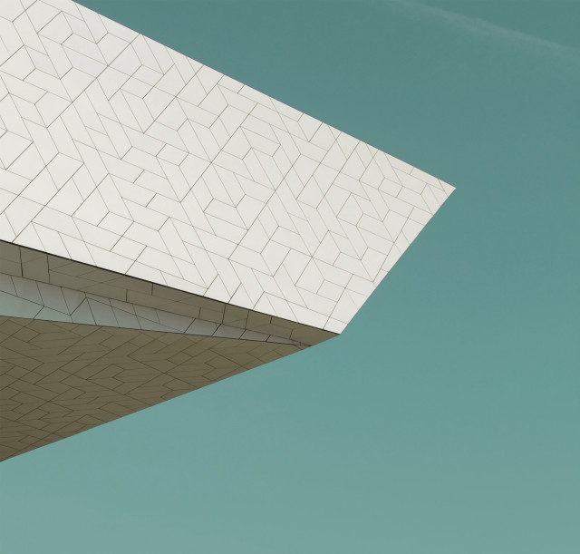 Plane flying building sky triangular free wallpaper for tablet - medium preview image