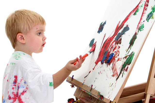 Young boy painting blood splatter free wallpaper for desktop - medium preview image