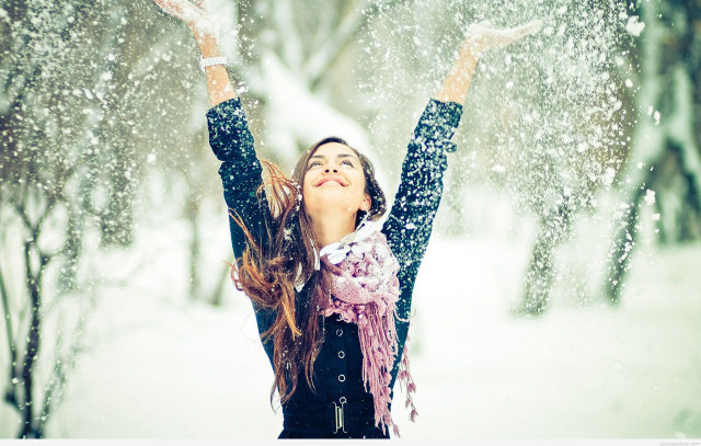 Woman snow arms up winter free wallpaper for desktop - medium preview image