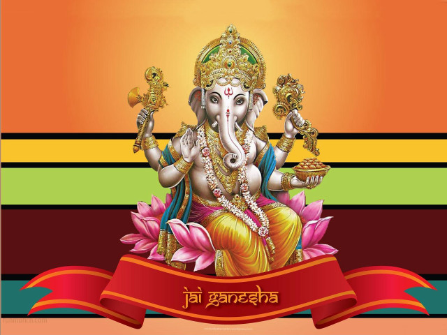 Ganesha colorful banner jaja samikshavad free wallpaper for desktop - medium preview image