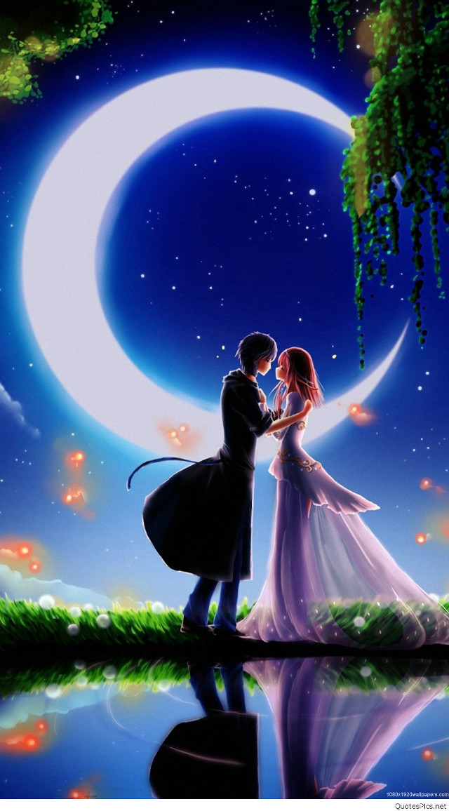 Couple moon lake reflection night free wallpaper for mobile - medium preview image